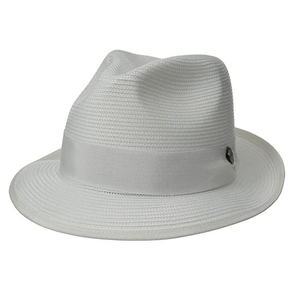 Stetson Mens Latte Florentine Milan Straw Fedora Hat White Size 7.5 Pin Included - Picture 1 of 7